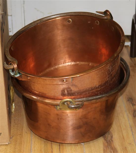 Two copper preserve pans Dia.36cm